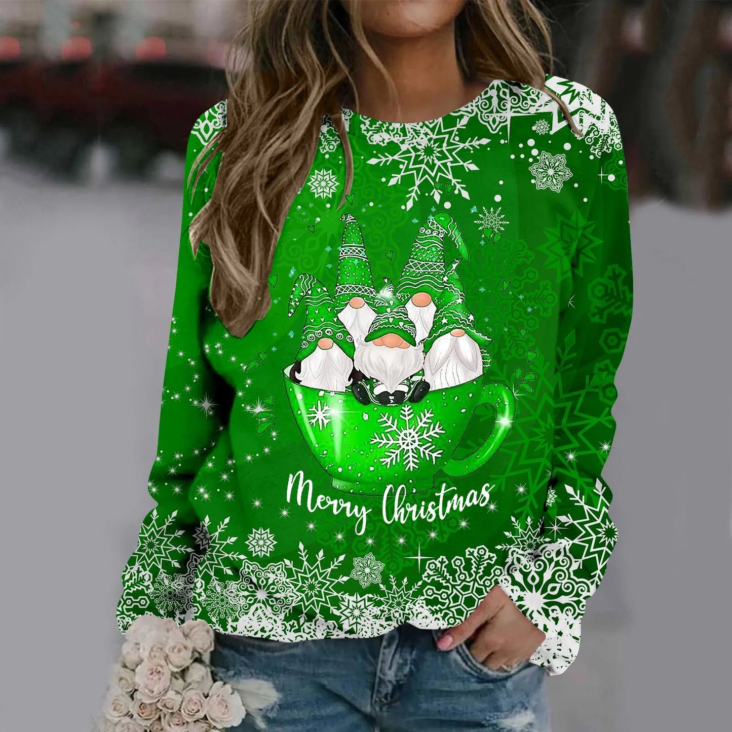 Carmen | Warm crew neck sweater with Merry Christmas print for women