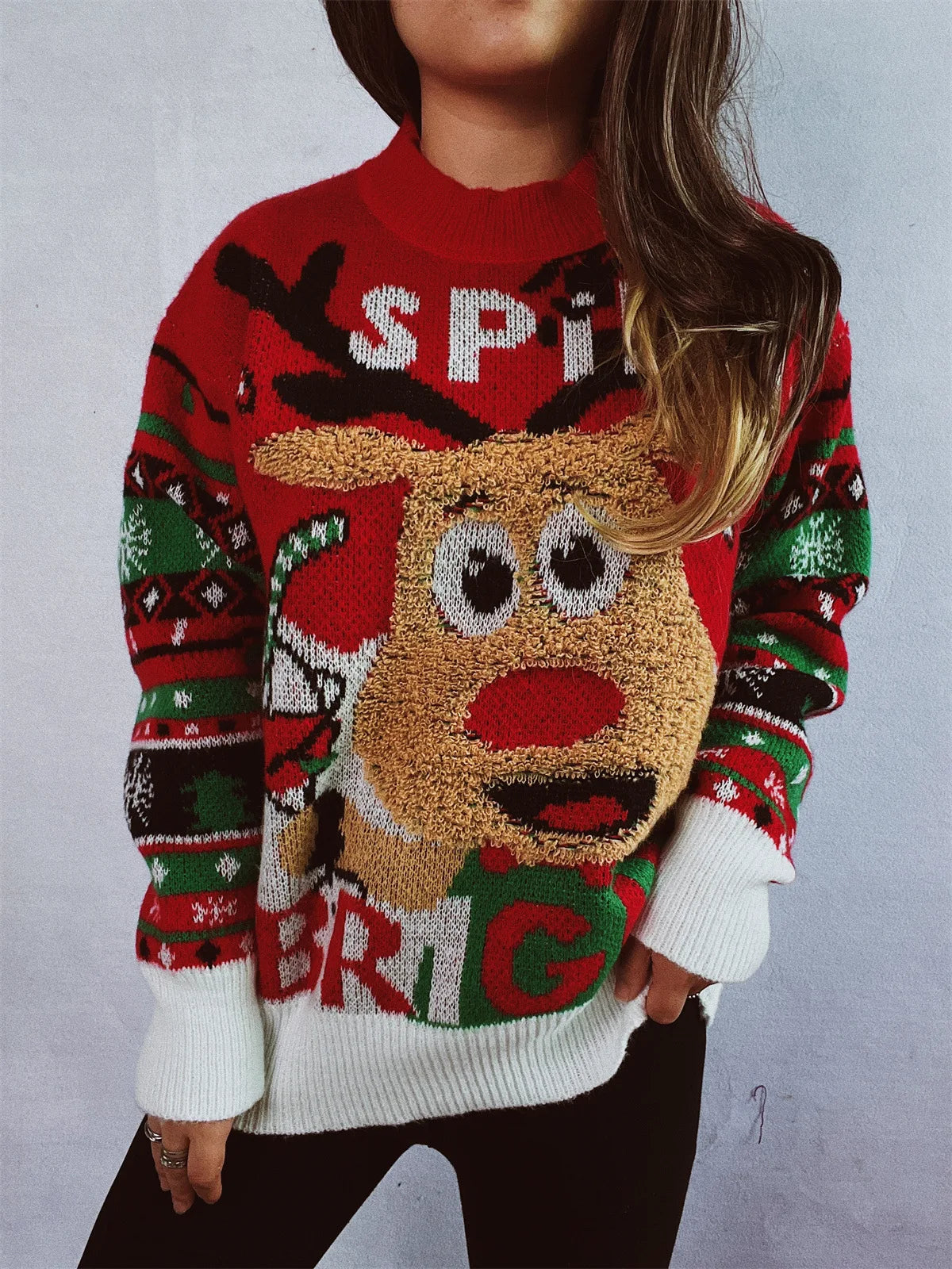 Blanca | Bele Christmas crew neck sweater with cartoon design