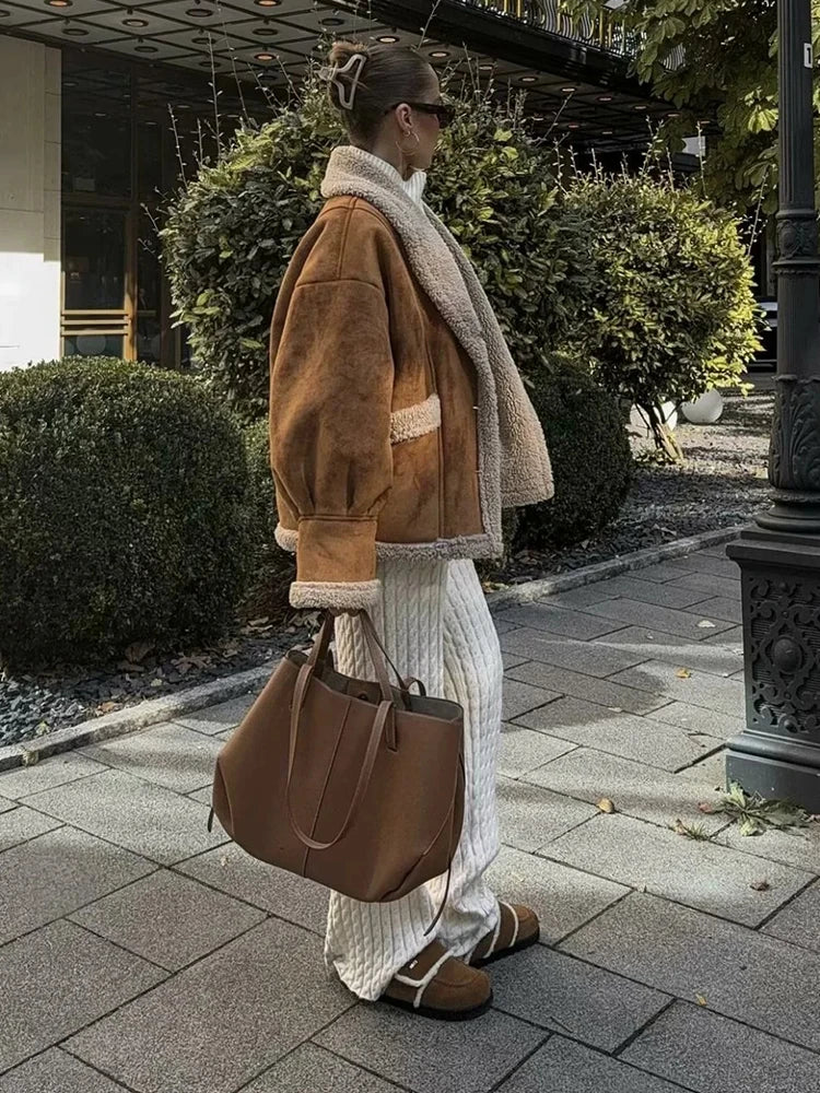 Nahir | Women's winter coat made of imitation lambskin
