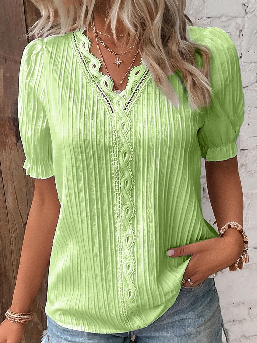 Lia® | Blouse Lace Blouse With Puff Sleeves