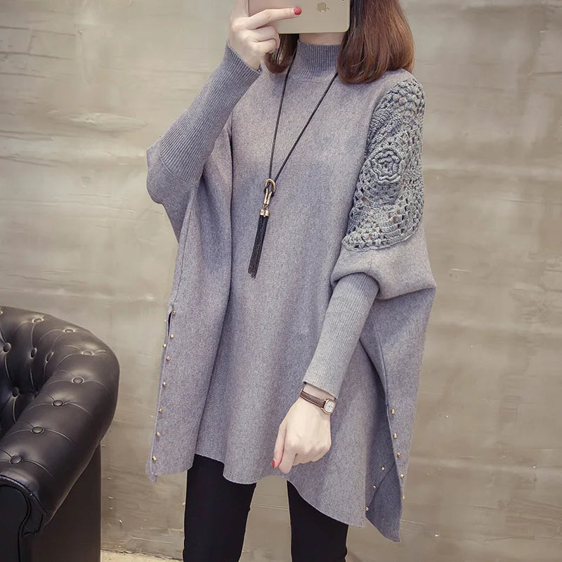 Rita | Women's Wrap Beading Embroidery Half Neck Loose Pullover Sweater