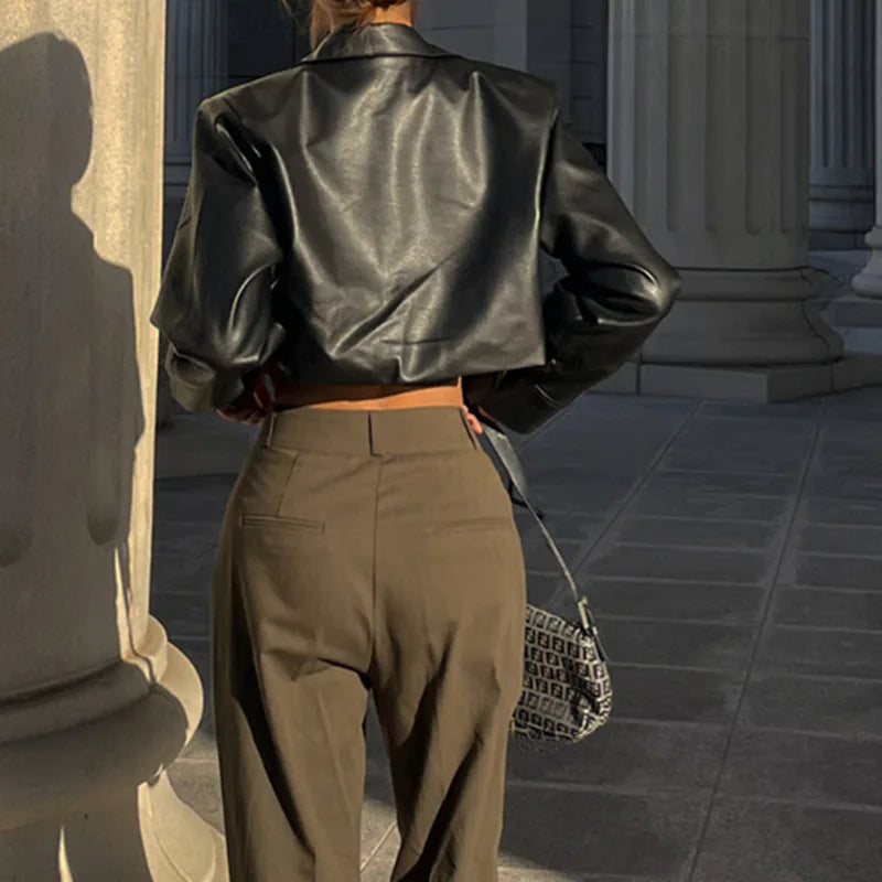 Simona | Leather jacket for women with long sleeves