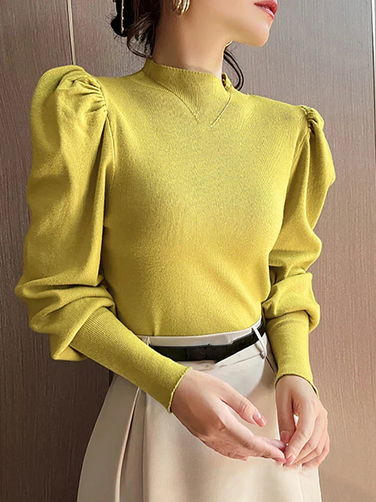 Deborah® | Round Neck Puff Long Sleeve Blouse for Women