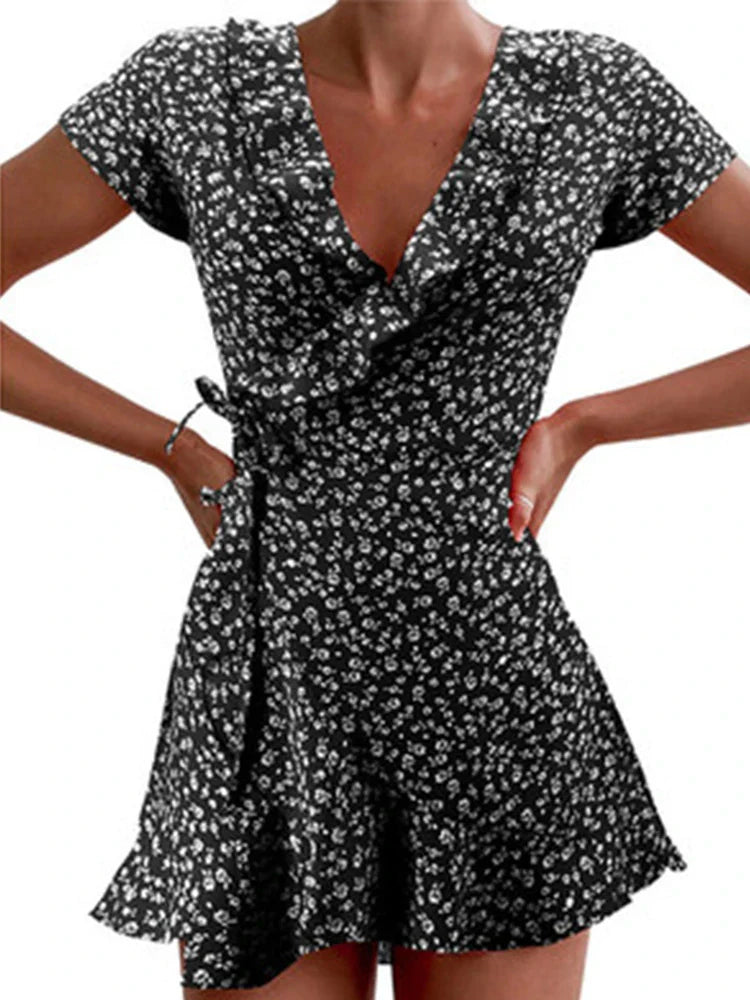Julia® | Elegant Floral Mini Dress With V-Neck And A-Line Design
