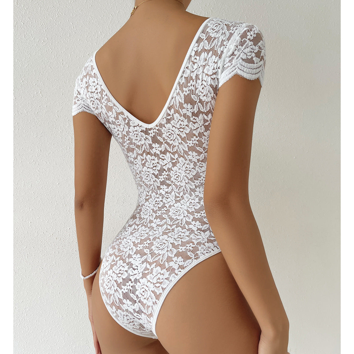 Aya® | Figure-Hugging Short Sleeve V-Neck Bodysuits With Lace