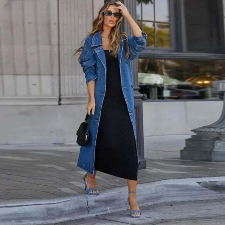 Cinthia | Women's retro denim coat with belt