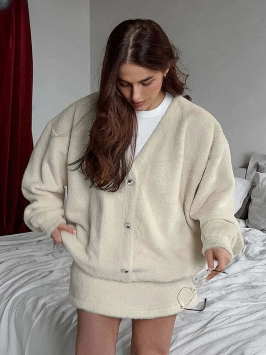 Sara | Warm two-piece set - cardigan and mini skirt