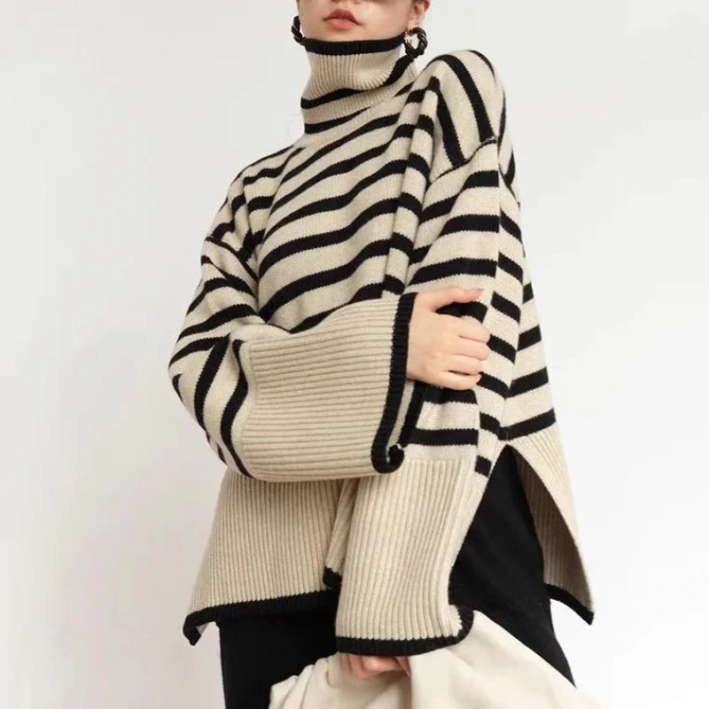 Janet | Striped turtleneck sweater for women