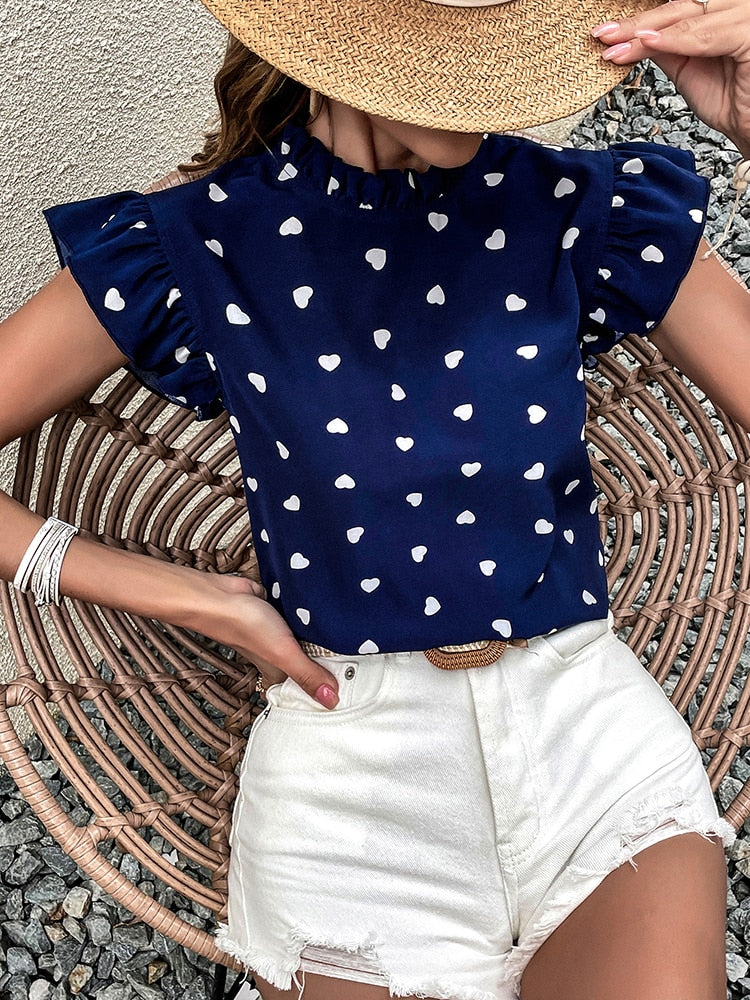 Eulalia® | Casual Blouse Summer Blouse With Short Sleeves And Heart Print