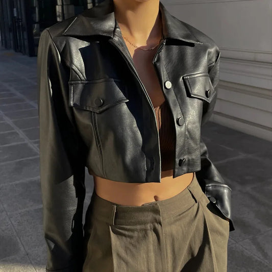 Simona | Leather jacket for women with long sleeves