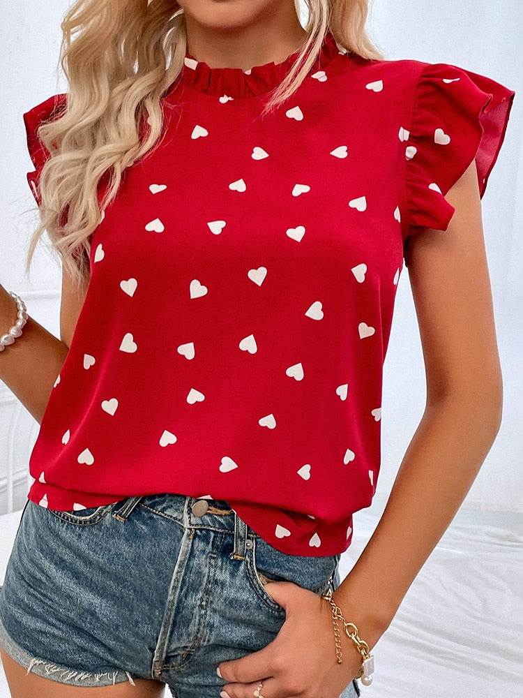 Eulalia® | Casual Blouse Summer Blouse With Short Sleeves And Heart Print