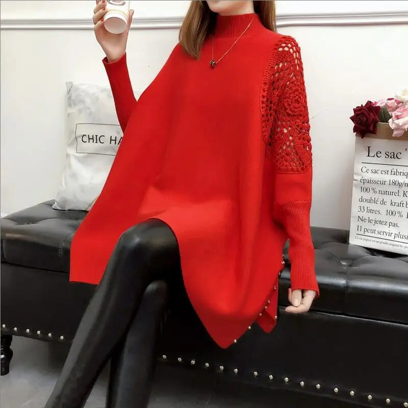 Rita | Women's Wrap Beading Embroidery Half Neck Loose Pullover Sweater