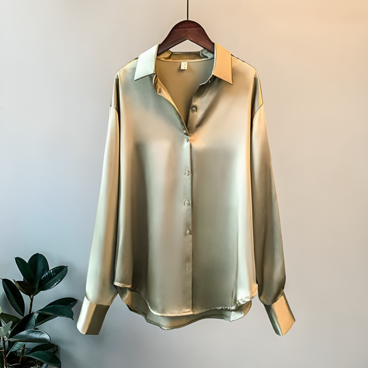 Nancy® | Elegant Long-Sleeved Satin Button-Down Blouse
