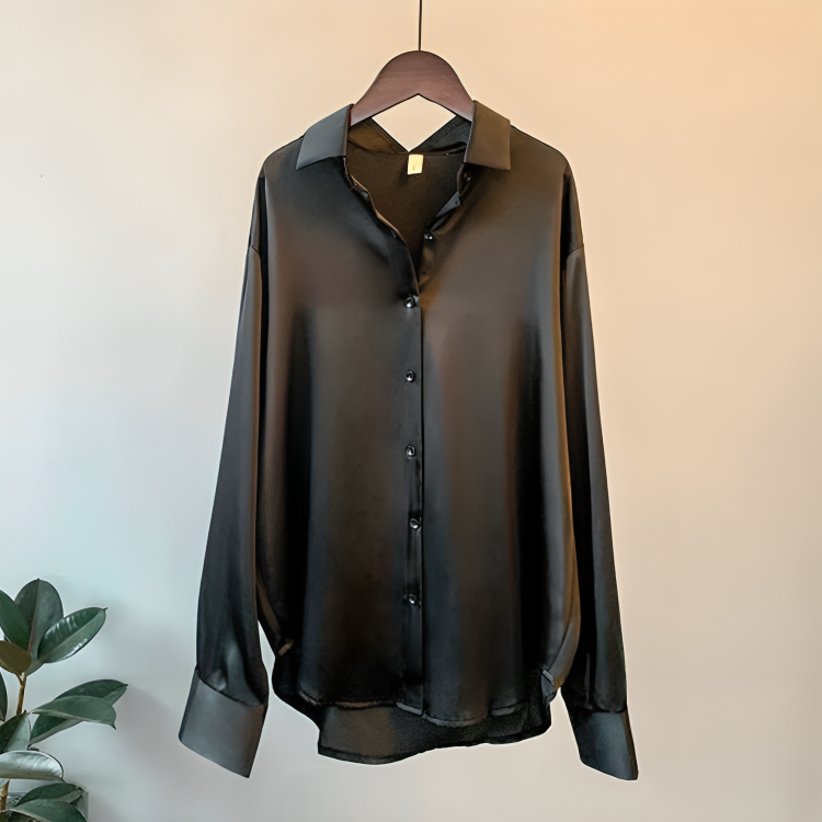 Nancy® | Elegant Long-Sleeved Satin Button-Down Blouse