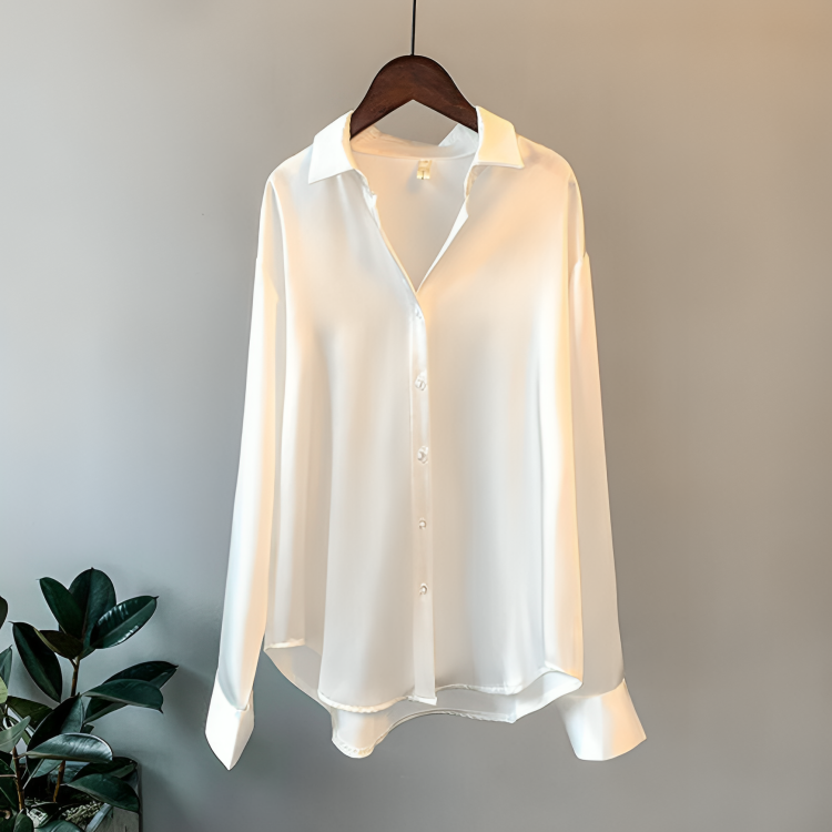 Nancy® | Elegant Long-Sleeved Satin Button-Down Blouse