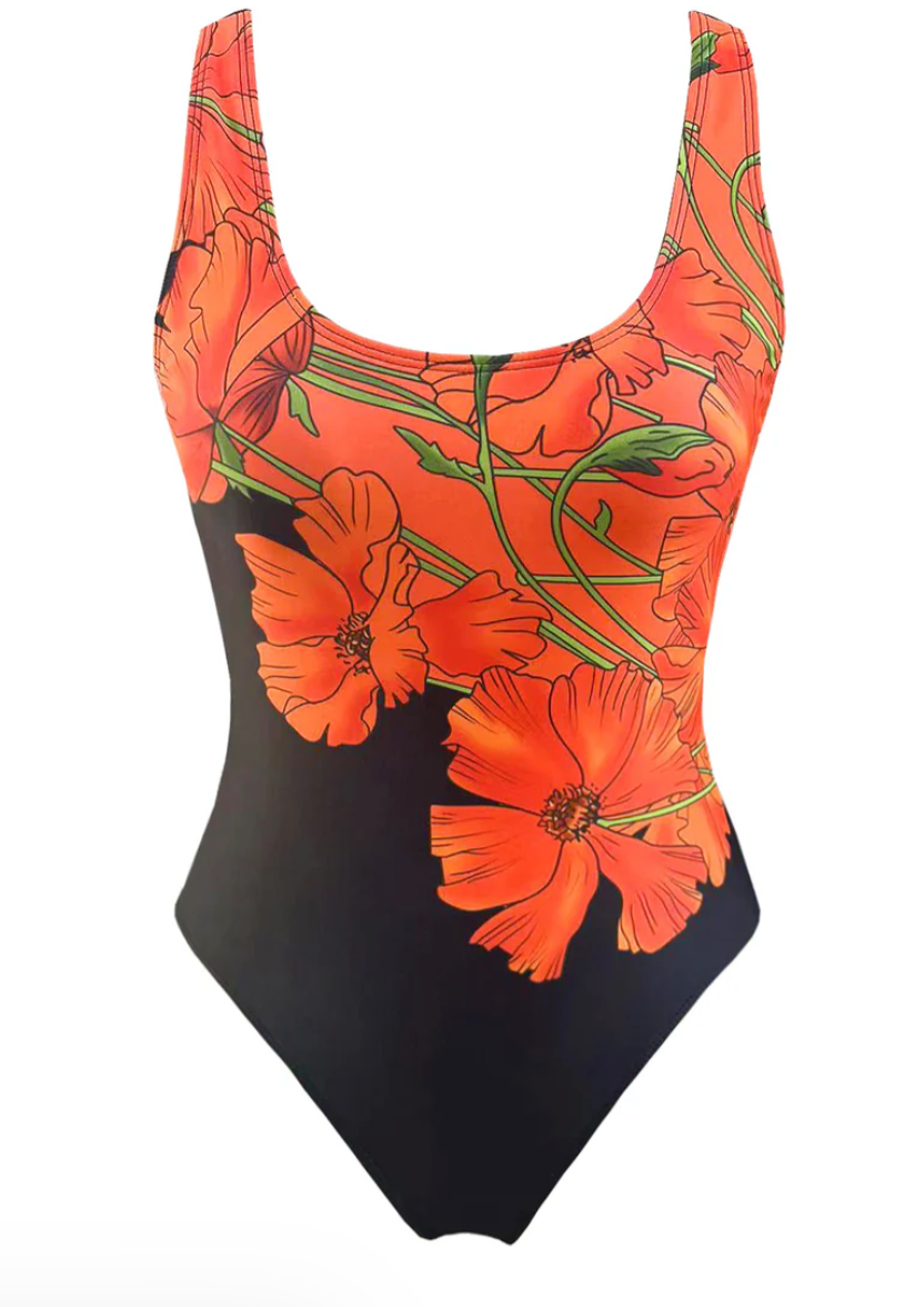 Malena® | Swimsuit With Orange Floral Pattern