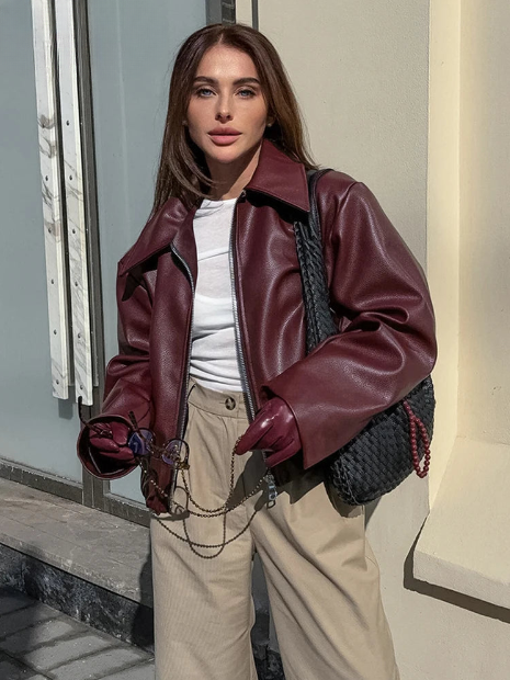 Susana | Burgundy faux leather jacket