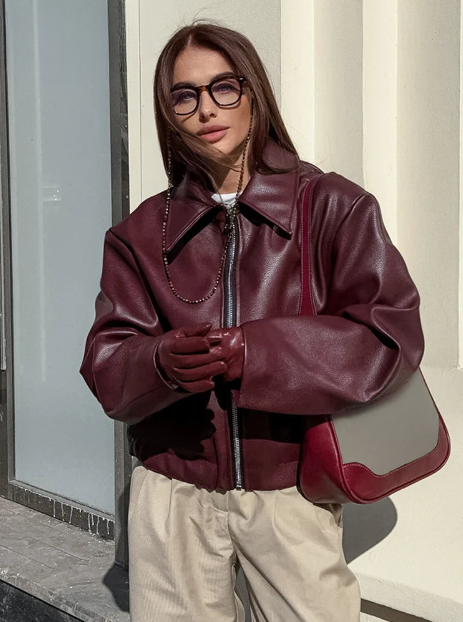 Susana | Burgundy faux leather jacket