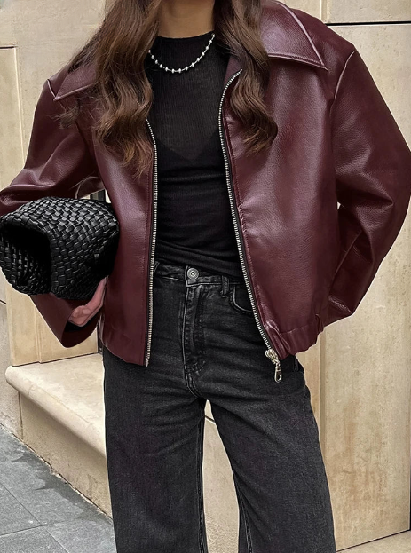 Susana | Burgundy faux leather jacket