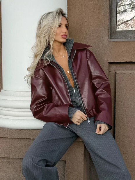 Susana | Burgundy faux leather jacket