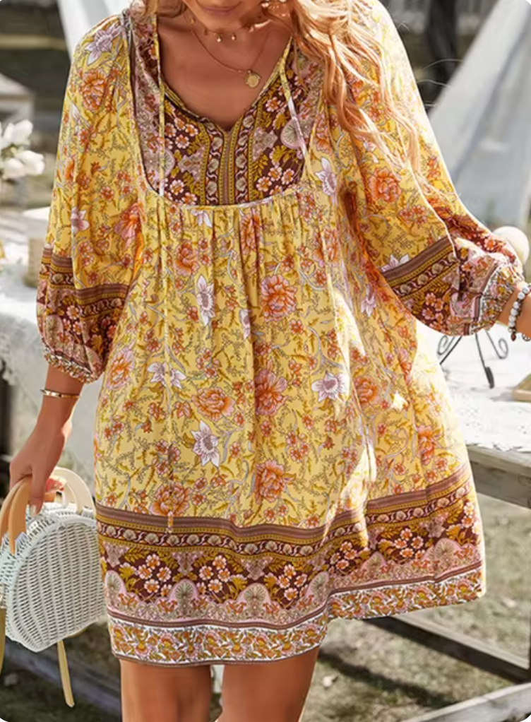 Kristen® | Elegant Half-Sleeve Floral Dress