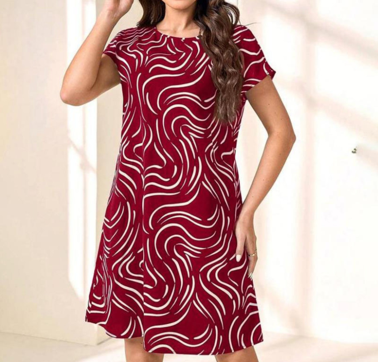 Raquel® | Abstract Print Round Neck Dress for Women