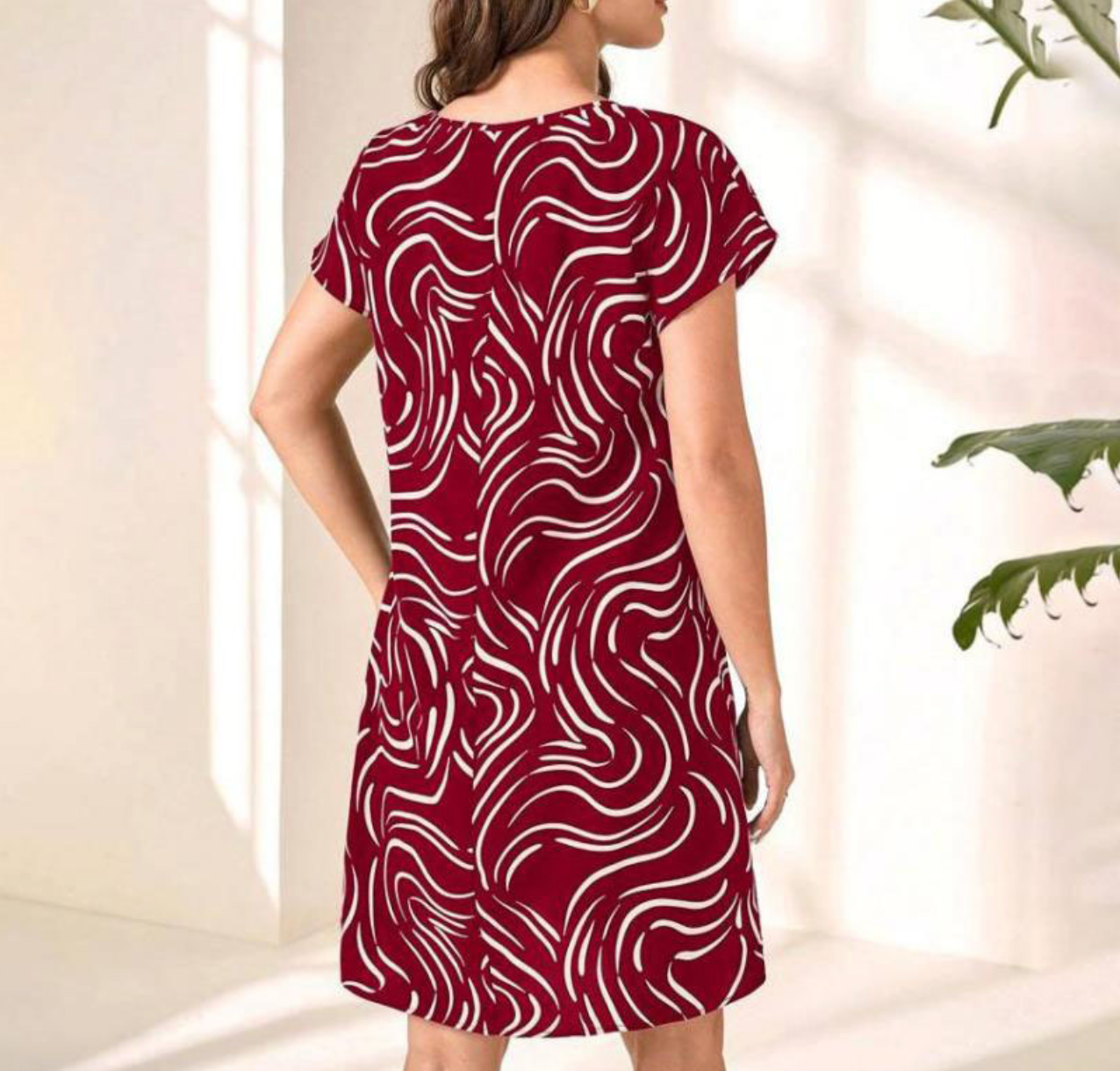 Raquel® | Abstract Print Round Neck Dress for Women