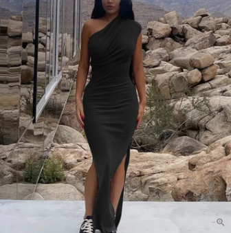 Elvia® | Cocktail Dress With Side Slit And One Shoulder Straps