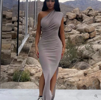 Elvia® | Cocktail Dress With Side Slit And One Shoulder Straps