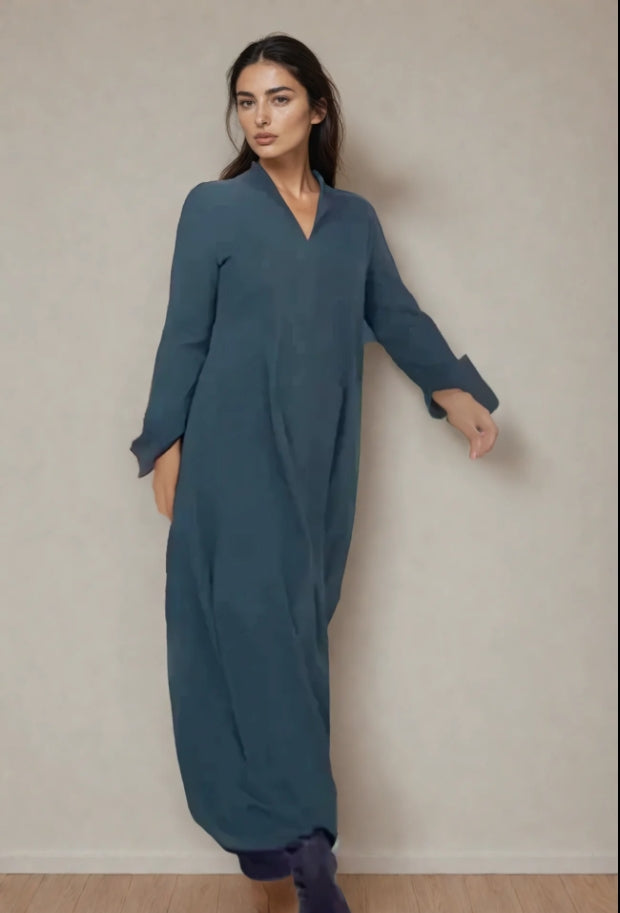Pilar® | Stretch Cotton Long Dress With Pockets