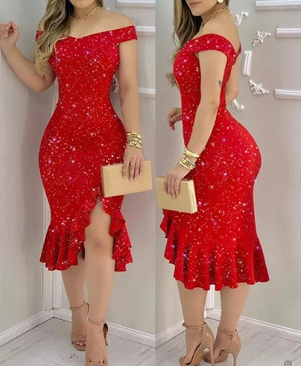 ডেবি (Debi)® | Off-The-Shoulder, Shiny Cocktail Dress