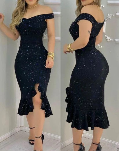 ডেবি (Debi)® | Off-The-Shoulder, Shiny Cocktail Dress