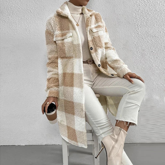 Rita | Long casual checked lambswool jacket for women