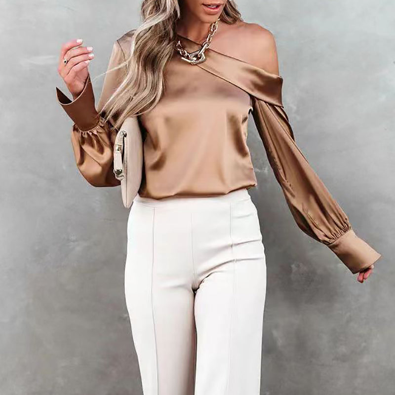 Dayana® | Beige One-Shoulder Satin Blouse