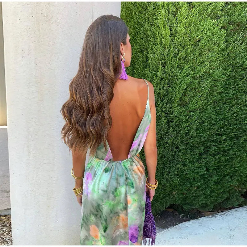 Xenia® | Colorful, Sexy Maxi Dress With Halo Dye Print And Detachable Scarf