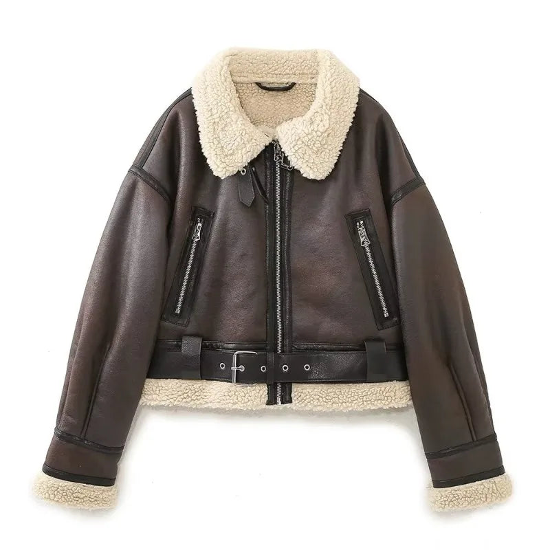 Camila | Warm women's lambskin jacket with belt