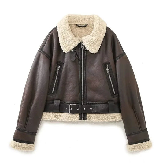 Camila | Warm women's lambskin jacket with belt