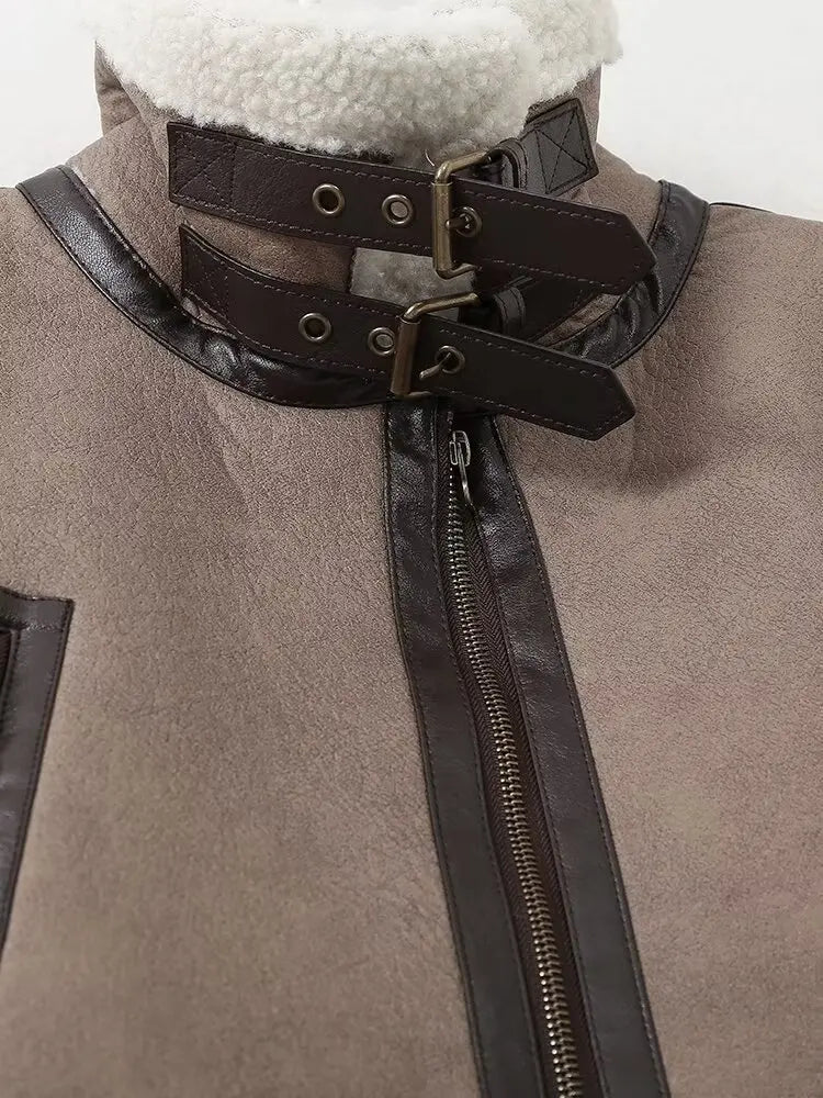 Camila | Warm women's lambskin jacket with belt