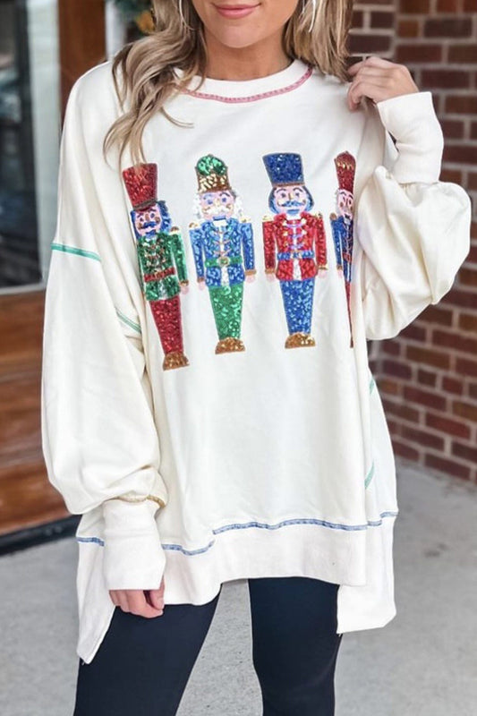 Dominique | Sequin graphic sweatshirt with slit hem