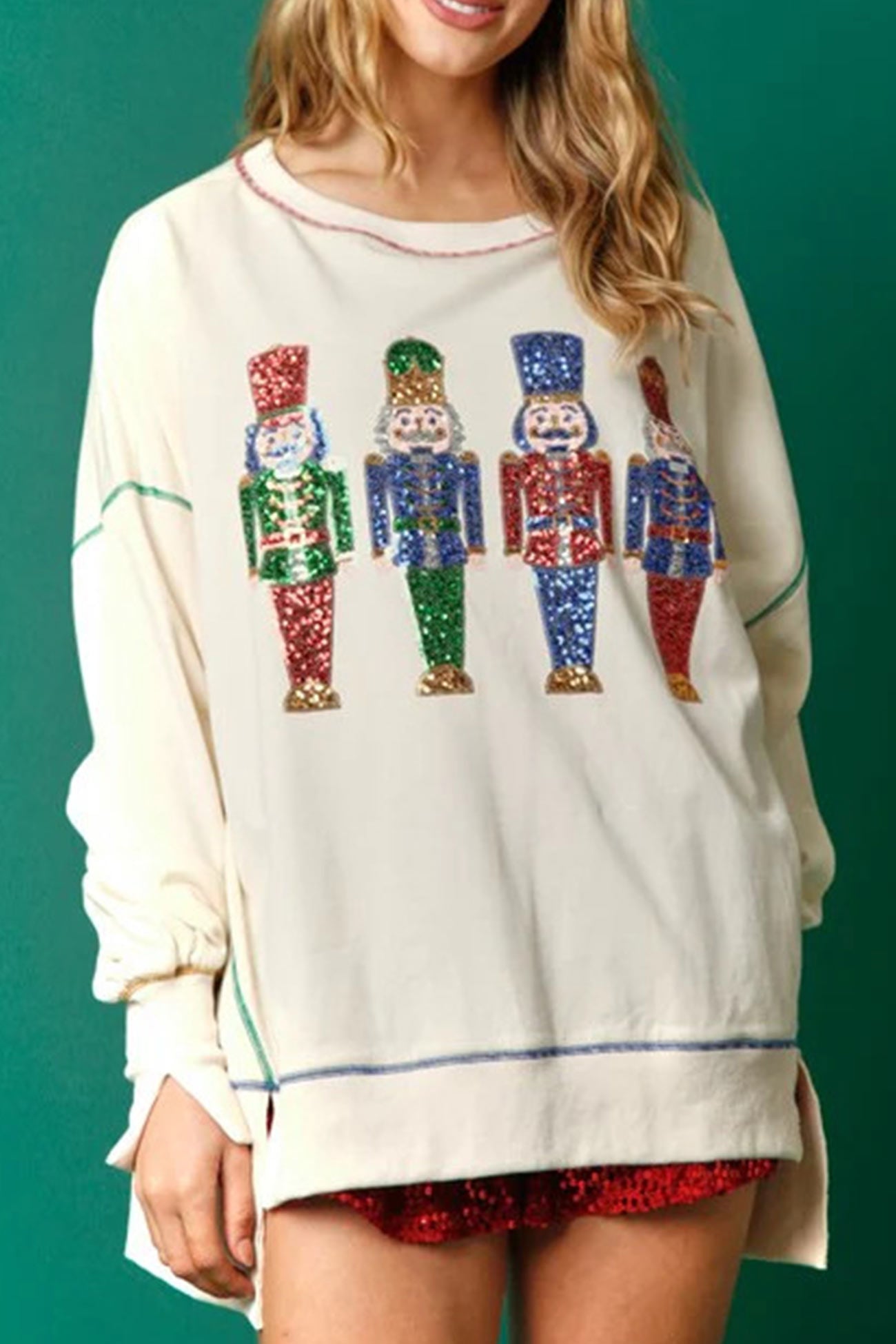 Dominique | Sequin graphic sweatshirt with slit hem