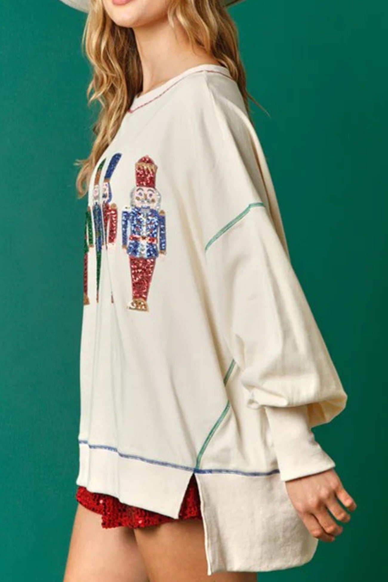 Dominique | Sequin graphic sweatshirt with slit hem