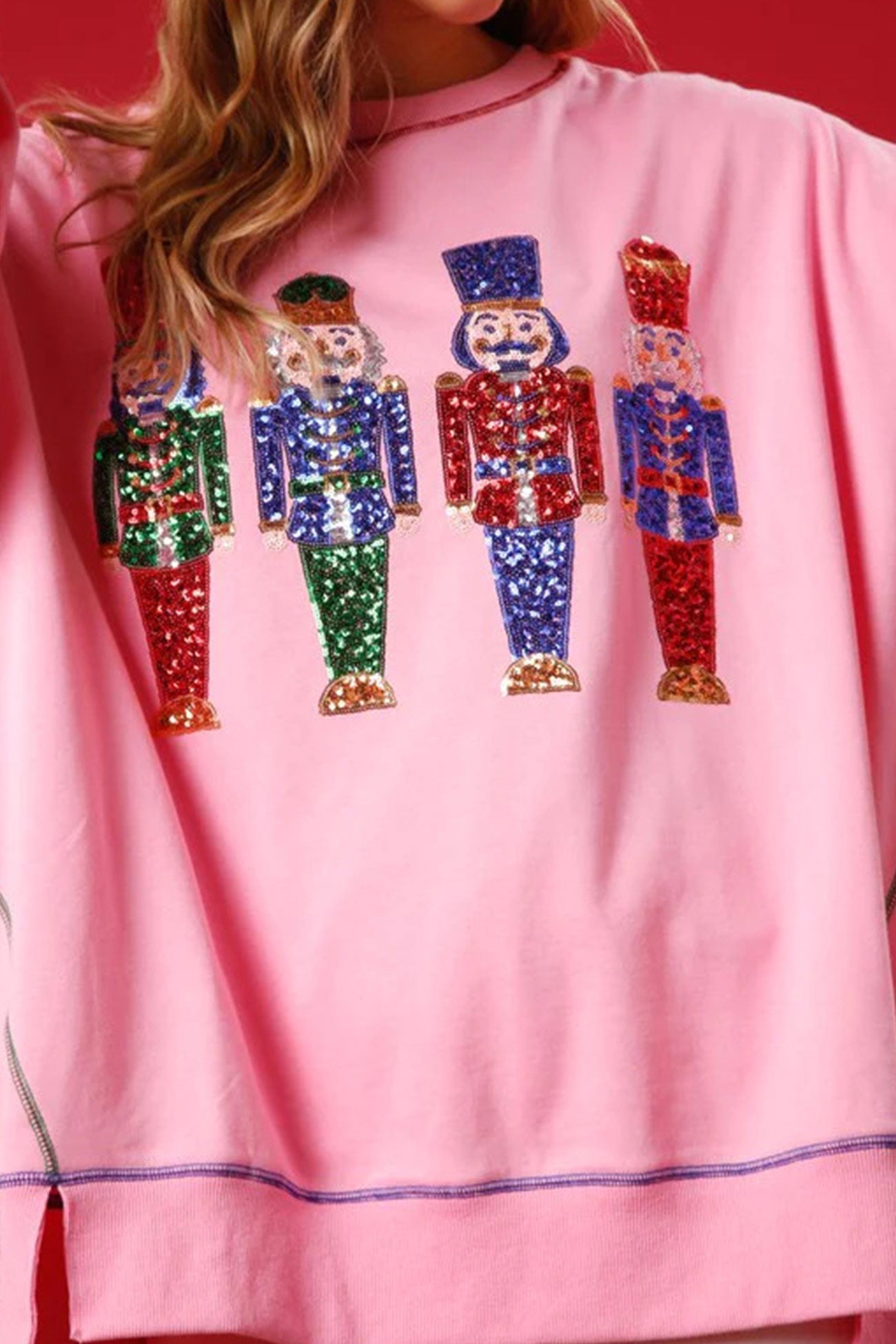 Dominique | Sequin graphic sweatshirt with slit hem