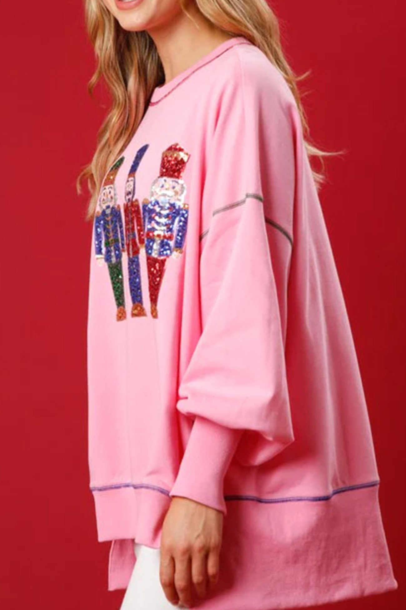 Dominique | Sequin graphic sweatshirt with slit hem