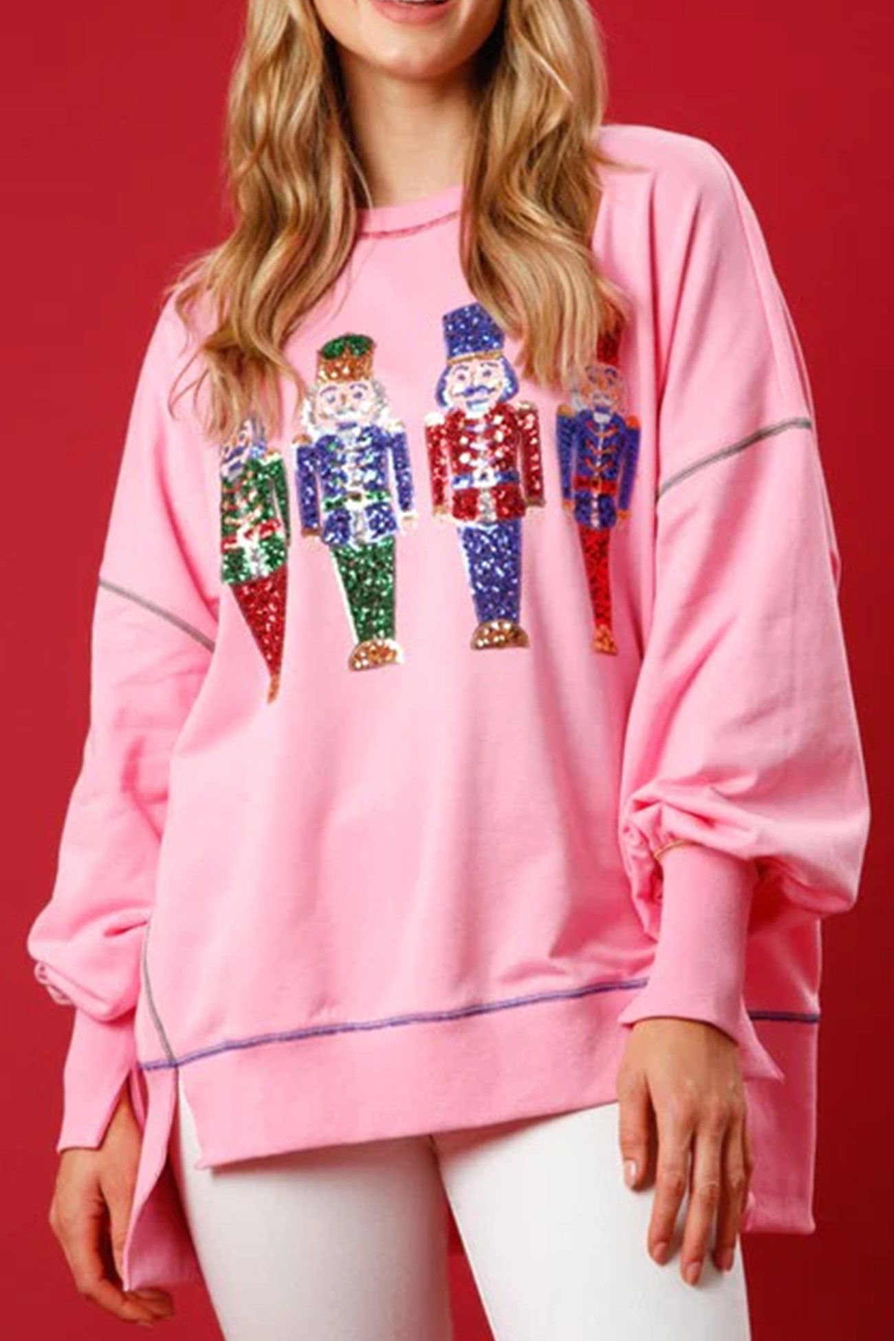 Dominique | Sequin graphic sweatshirt with slit hem