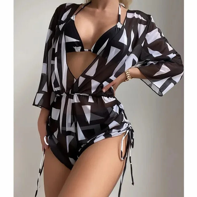 Gara® | High-Waisted Swimwear With Drawstring And Cover-Up