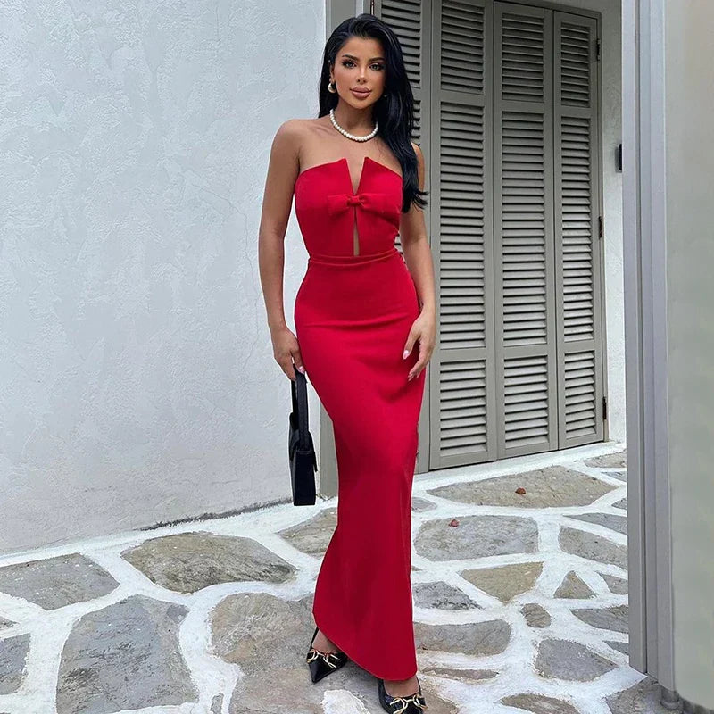 Sexy Elegant Red Maxi Dress Casual Streetwear Party Dress