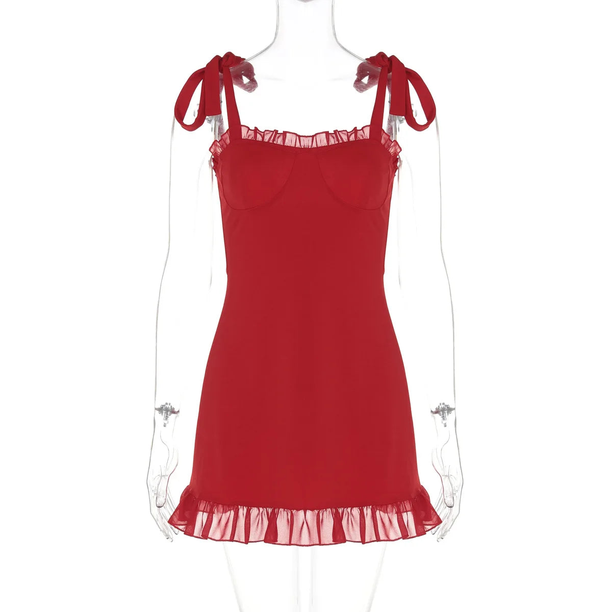 Red Ruffle Mini Bodycon Pleated Party Dress