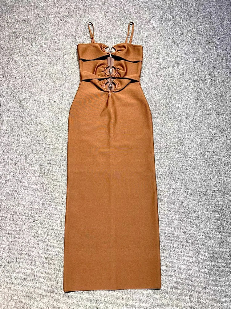 Sexy Spaghetti Strap Hollow Out Bandage Black Green Sleeveless Party Dress