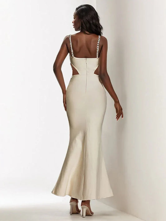 Sexy Spaghetti Strap Hollow Out Crystal Bandage Dress Sleeveless Party Dress