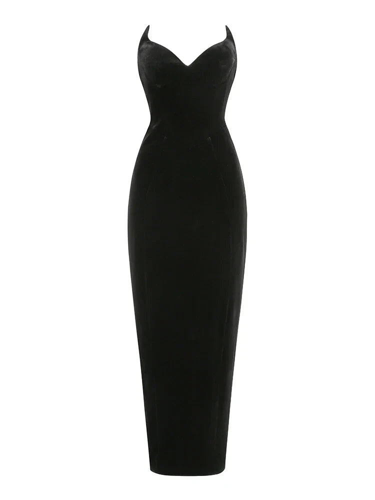 Sexy Strapless V Neck Velvet Maxi Dress Women Burgundy Black Party Dress